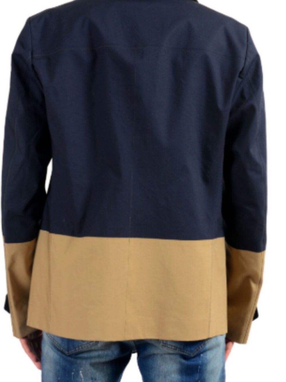 Colorblock Double-Breasted Cotton Jacket Coat Navy/Beige US Men's IT 50 - Picture 7 of 8